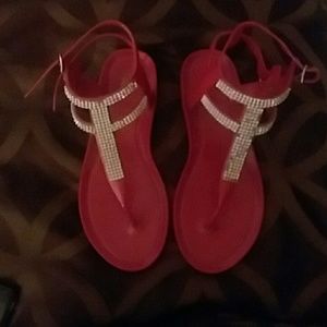 Blood red sandals with diamonds